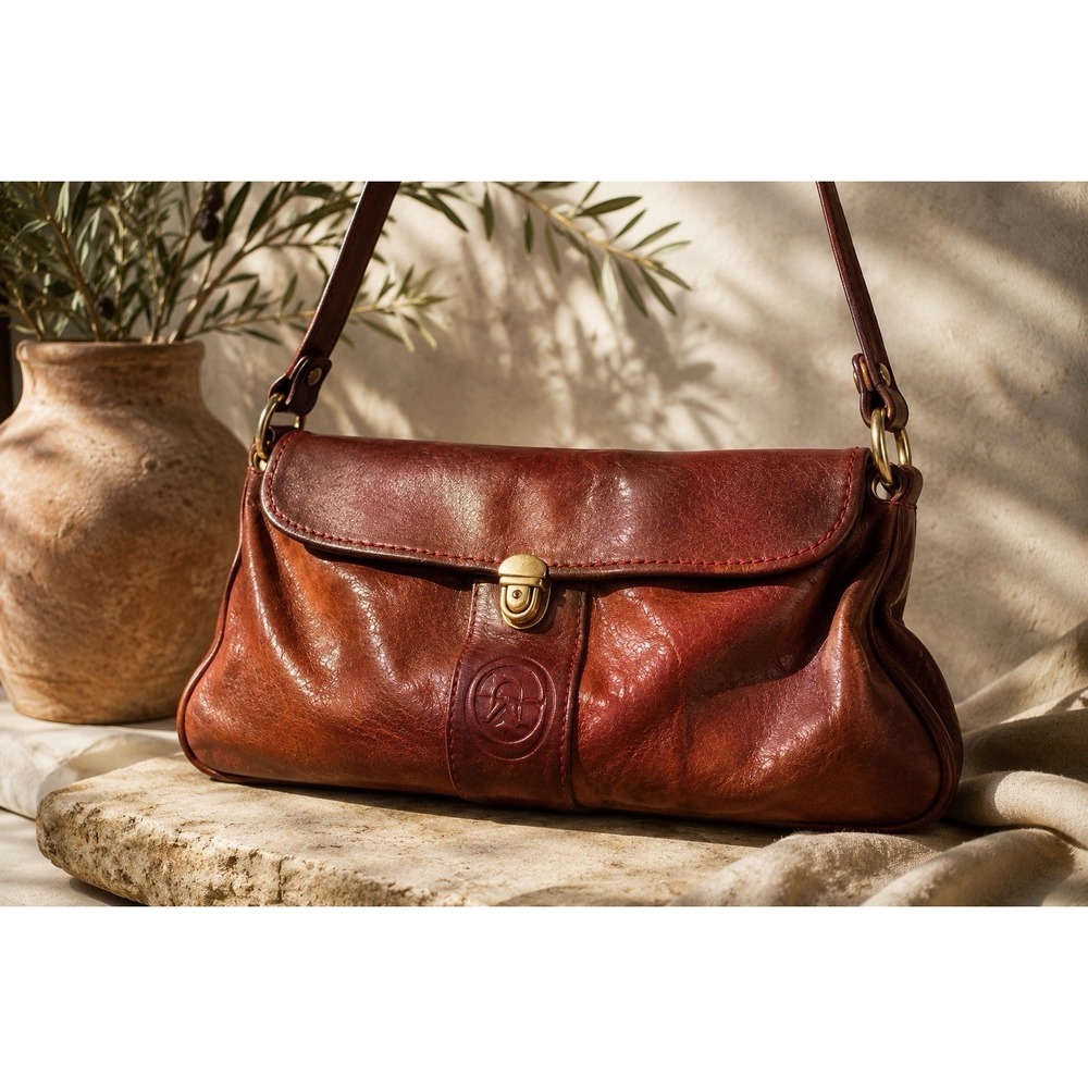 Vintage Marino Orlandi Italian Cognac Leather Large Shoulder Bag - Picture 2 of 16